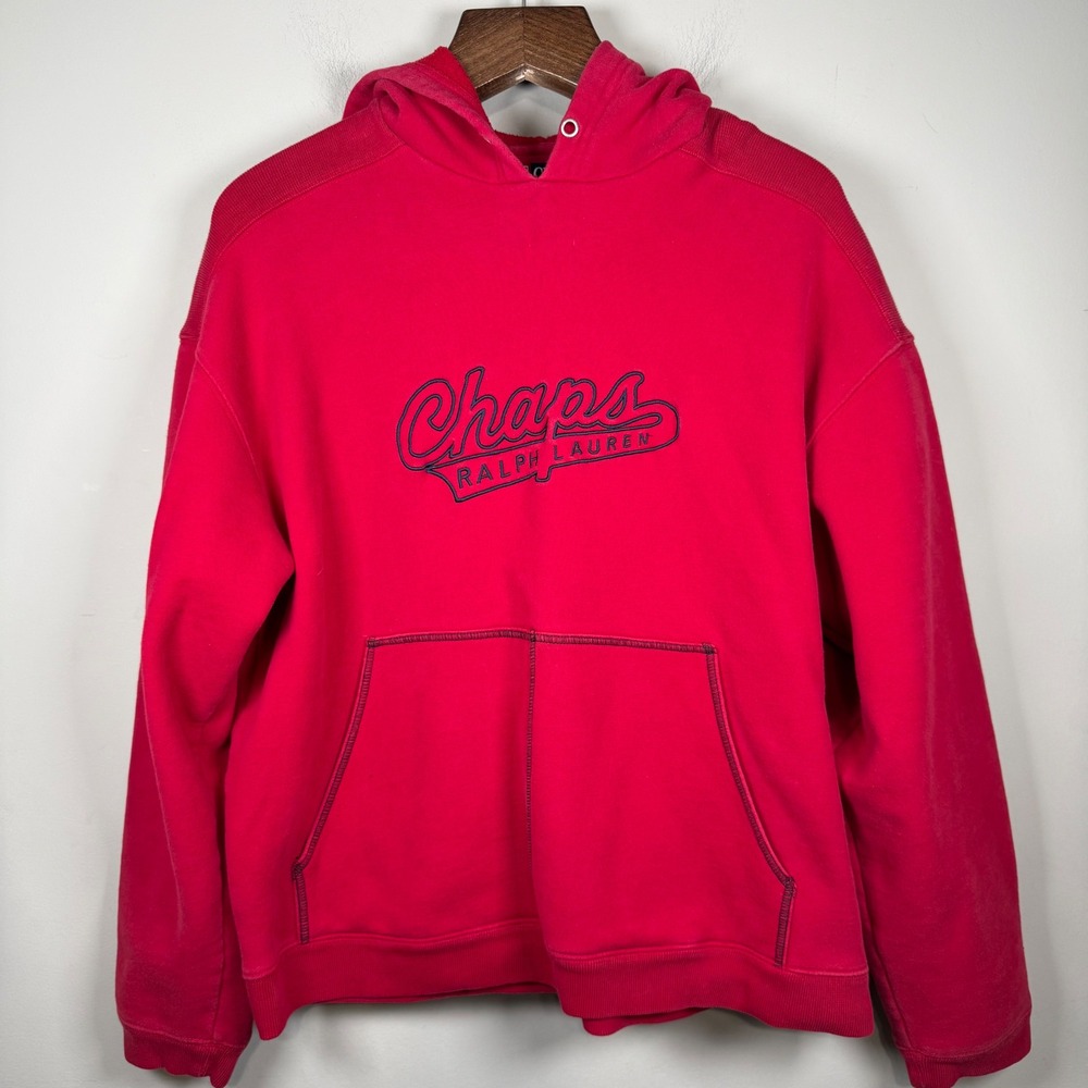 Chaps Ralph Lauren Vintage 90's Red Hooded Sweatshirt Large